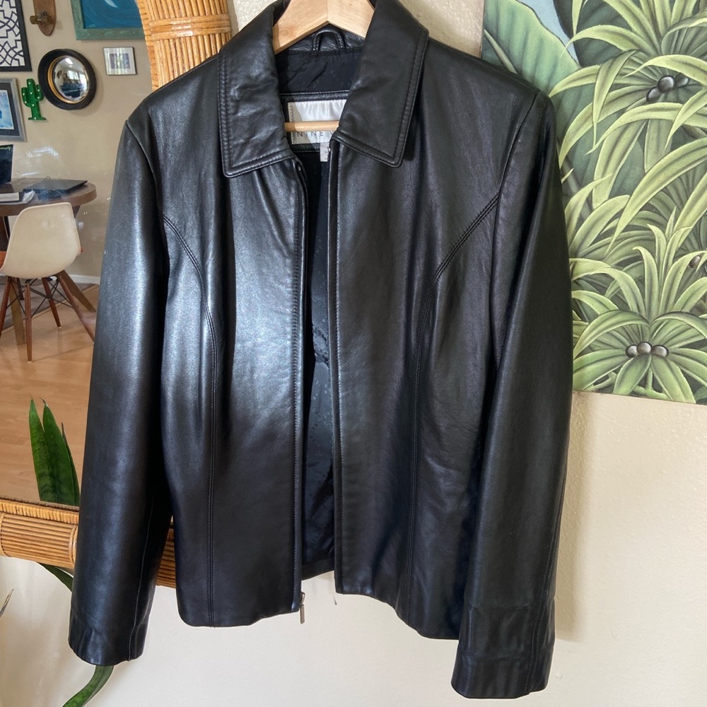 Nine West Zip-Up Leather Jacket Size M 100% Leather Shell 50% Nylon, 50% Acetate